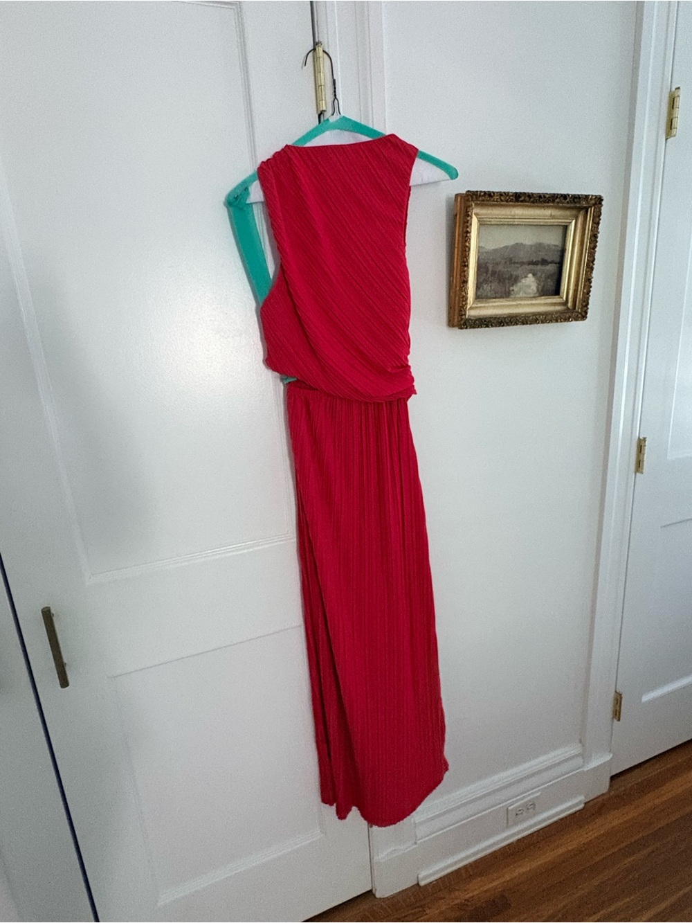 Zara deep Pink Asymmetrical Pleated Maxi Dress